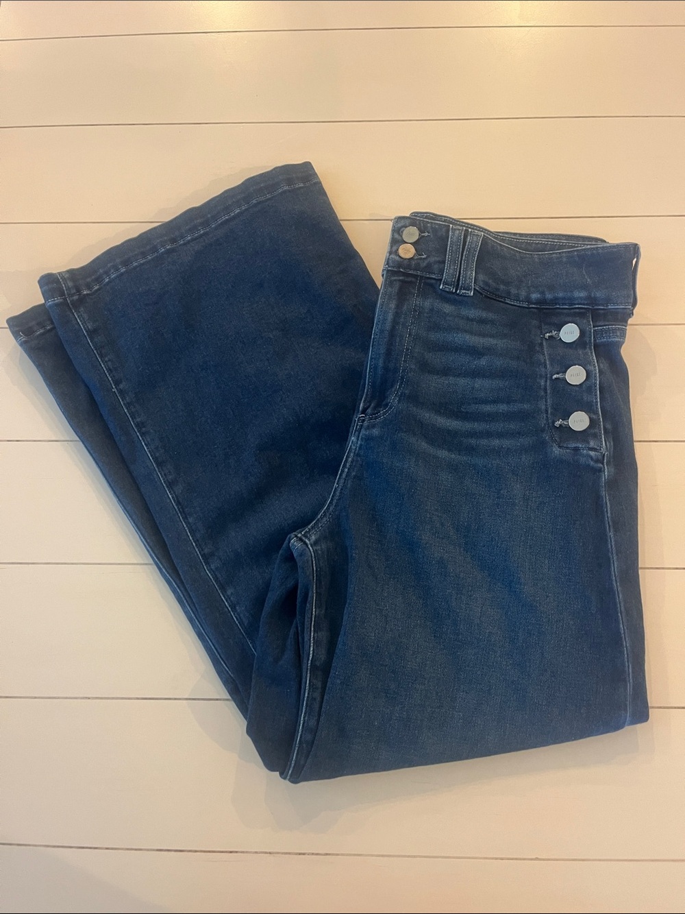 PAIGE High-Rise Dark Indigo Jeans with Side Button Detail